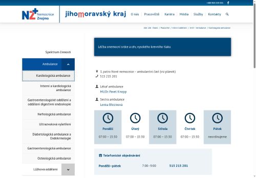 Zobrazit webové stránky Kardiologická ambulance - Nemocnice Znojmo