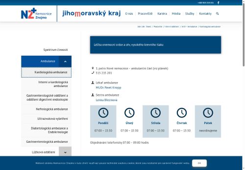 Zobrazit webové stránky Kardiologická ambulance - Nemocnice Znojmo