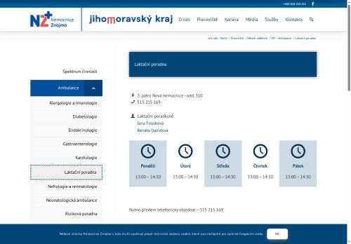 Zobrazit webové stránky Laktační poradna - Nemocnice Znojmo