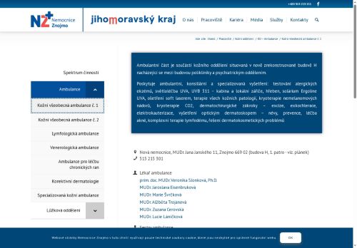 Zobrazit webové stránky Kožní všeobecná ambulance - Nemocnice Znojmo