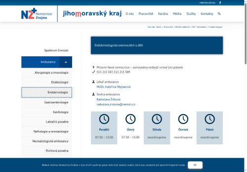 Zobrazit webové stránky Dětská endokrinologická ambulance - Nemocnice Znojmo
