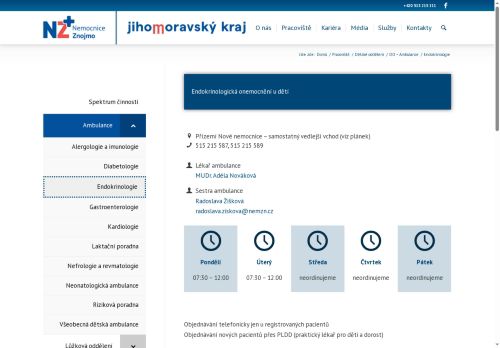 Zobrazit webové stránky Dětská endokrinologická ambulance - Nemocnice Znojmo