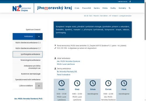 Zobrazit webové stránky Lymfologická ambulance - Nemocnice Znojmo