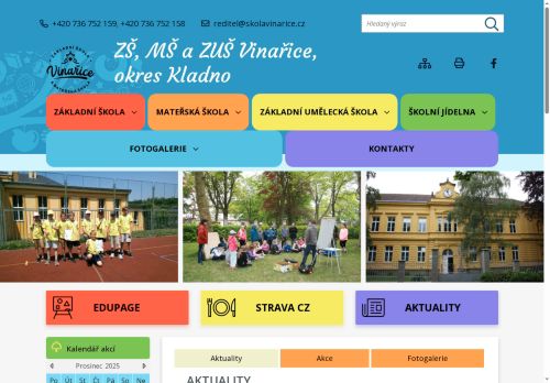 Webové stránky Základní škola a Mateřská škola Vinařice, okres Kladno, Vinařice