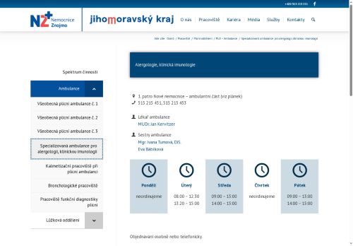 Zobrazit webové stránky Alergologická a imunologická ambulance - Nemocnice Znojmo