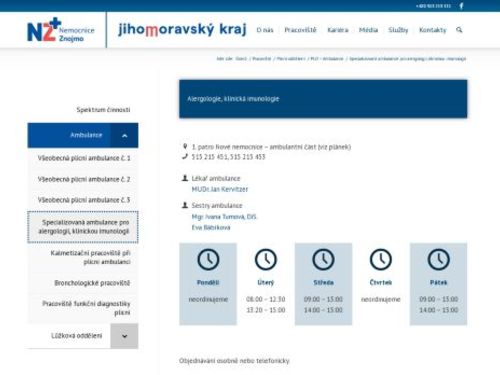 Alergologická a imunologická ambulance - Nemocnice Znojmo