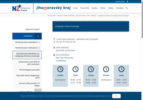 Zobrazit webové stránky Alergologická a imunologická ambulance - Nemocnice Znojmo
