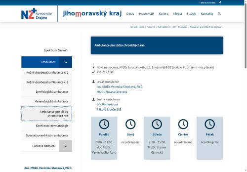 Zobrazit webové stránky Ambulance pro léčbu chronických ran - Nemocnice Znojmo