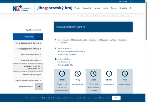 Zobrazit webové stránky Ambulance pro léčbu chronických ran - Nemocnice Znojmo