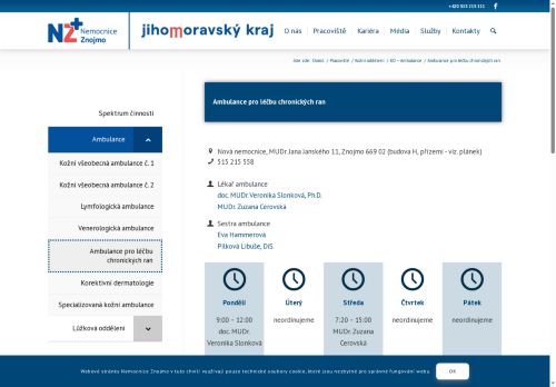 Zobrazit webové stránky Ambulance pro léčbu chronických ran - Nemocnice Znojmo