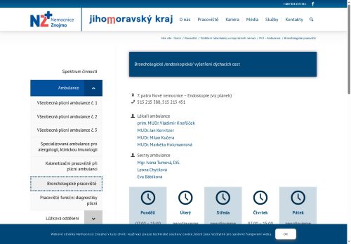 Zobrazit webové stránky Bronchoskopické pracoviště - Nemocnice Znojmo