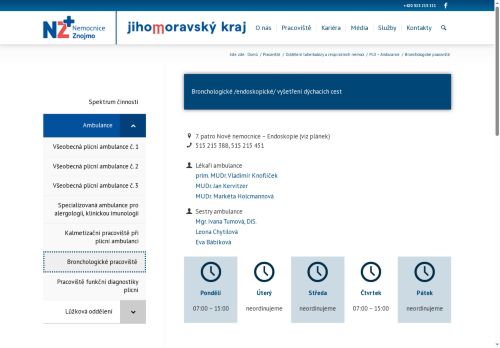 Zobrazit webové stránky Bronchoskopické pracoviště - Nemocnice Znojmo