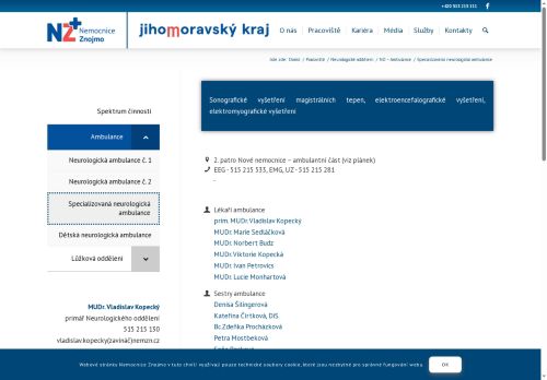 Zobrazit webové stránky Specializovaná neurologická ambulance - Nemocnice Znojmo