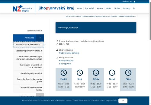 Zobrazit webové stránky Všeobecná plicní ambulance - Nemocnice Znojmo