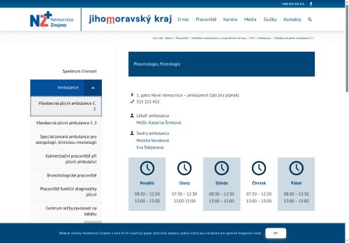 Zobrazit webové stránky Všeobecná plicní ambulance - Nemocnice Znojmo