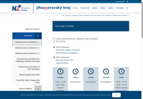 Zobrazit webové stránky Všeobecná plicní ambulance - Nemocnice Znojmo