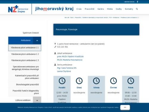 Všeobecná plicní ambulance - Nemocnice Znojmo