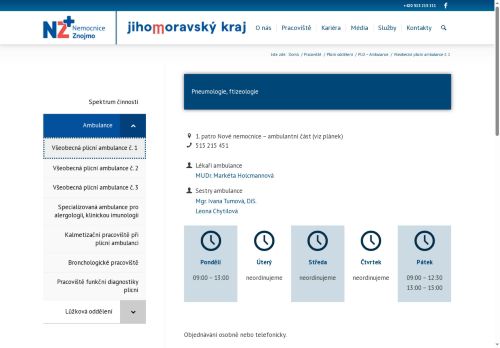 Zobrazit webové stránky Všeobecná plicní ambulance - Nemocnice Znojmo