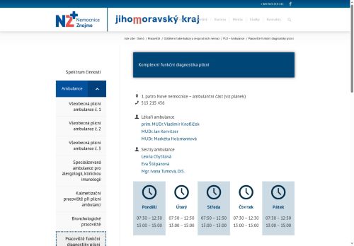 Zobrazit webové stránky Pracoviště funkční diagnostiky plicní - Nemocnice Znojmo