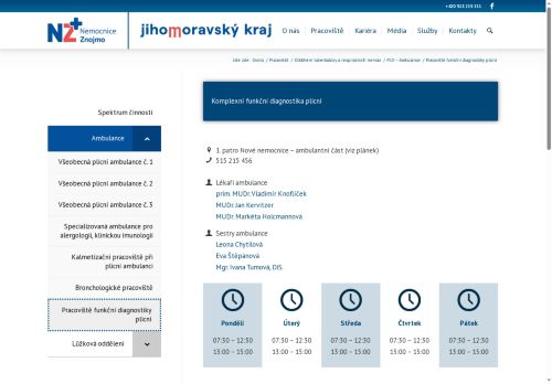 Zobrazit webové stránky Pracoviště funkční diagnostiky plicní - Nemocnice Znojmo
