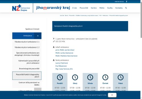 Zobrazit webové stránky Pracoviště funkční diagnostiky plicní - Nemocnice Znojmo