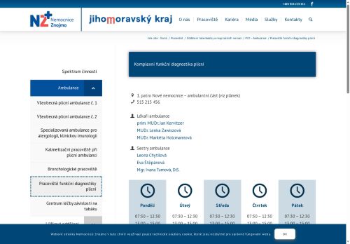 Zobrazit webové stránky Pracoviště funkční diagnostiky plicní - Nemocnice Znojmo