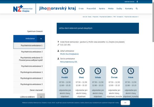 Zobrazit webové stránky Psychiatrická ambulance - Nemocnice Znojmo