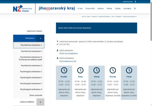 Zobrazit webové stránky Psychiatrická ambulance - Nemocnice Znojmo