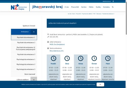 Zobrazit webové stránky Psychiatrická ambulance - Nemocnice Znojmo