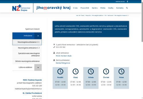 Zobrazit webové stránky Neurologická ambulance - Nemocnice Znojmo