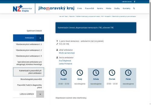 Zobrazit webové stránky Kalmetizační pracoviště při plicní ambulance - Nemocnice Znojmo