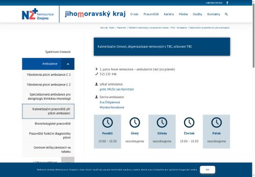Zobrazit webové stránky Kalmetizační pracoviště při plicní ambulance - Nemocnice Znojmo