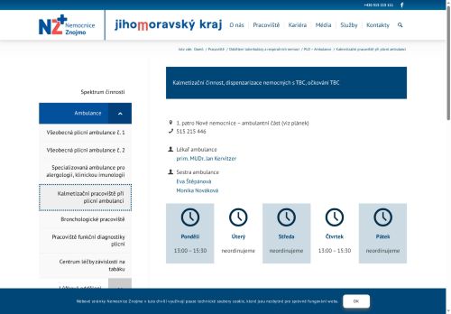 Zobrazit webové stránky Kalmetizační pracoviště při plicní ambulance - Nemocnice Znojmo