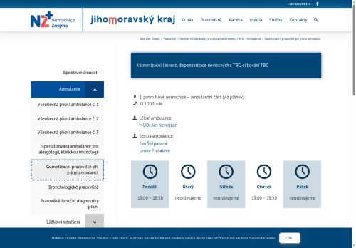 Zobrazit webové stránky Kalmetizační pracoviště při plicní ambulance - Nemocnice Znojmo