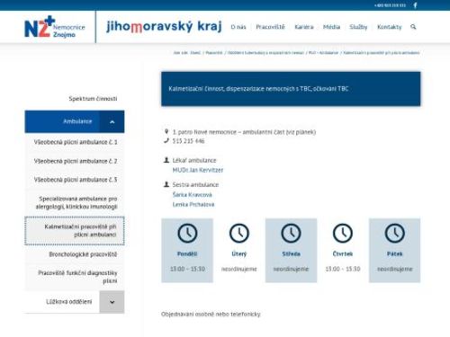 Kalmetizační pracoviště při plicní ambulance - Nemocnice Znojmo