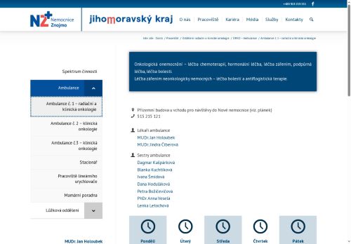 Zobrazit webové stránky Klinická onkologická ambulance - Nemocnice Znojmo