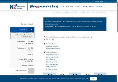 Zobrazit webové stránky Klinická onkologická ambulance - Nemocnice Znojmo