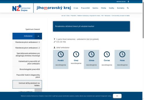Zobrazit webové stránky Centrum léčby závislosti na tabáku - Nemocnice Znojmo