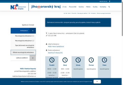 Zobrazit webové stránky Dětská neurologická ambulance - Nemocnice Znojmo