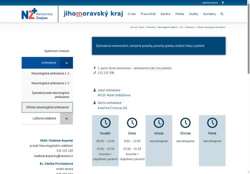 Zobrazit webové stránky Dětská neurologická ambulance - Nemocnice Znojmo