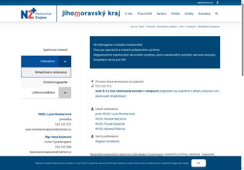 Zobrazit webové stránky Rehabilitační ambulance - Nemocnice Znojmo