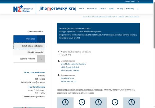 Zobrazit webové stránky Rehabilitační ambulance - Nemocnice Znojmo