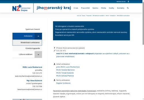 Zobrazit webové stránky Rehabilitační ambulance - Nemocnice Znojmo