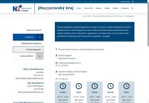 Zobrazit webové stránky Klinická logopedie - Nemocnice Znojmo