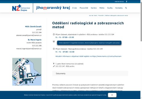 Zobrazit webové stránky Oddělení radiologické a zobrazovacích metod - Nemocnice Znojmo