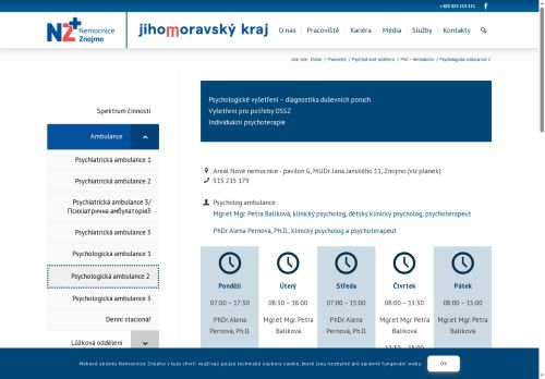Zobrazit webové stránky Psychologická ambulance Nemocnice Znojmo - Mgr. et Mgr. Petra Balíková
