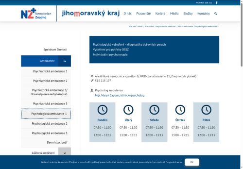 Zobrazit webové stránky Psychologická ambulance Nemocnice Znojmo - Mgr. Marek Čapoun