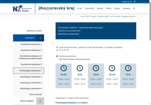 Zobrazit webové stránky Psychologická ambulance Nemocnice Znojmo - Mgr. Marek Čapoun
