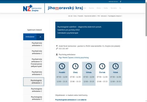 Zobrazit webové stránky Psychologická ambulance Nemocnice Znojmo - Mgr. Marek Čapoun
