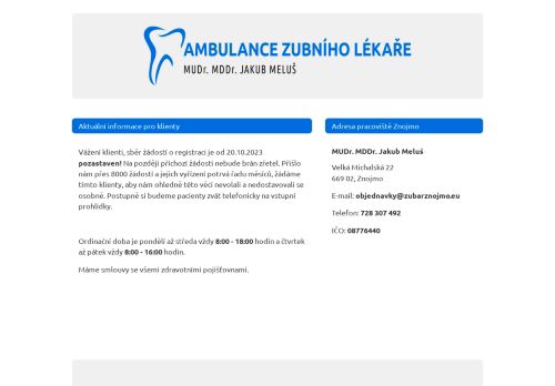 Zobrazit webové stránky Zubní ordinace - MUDr. MDDr. Jakub Meluš